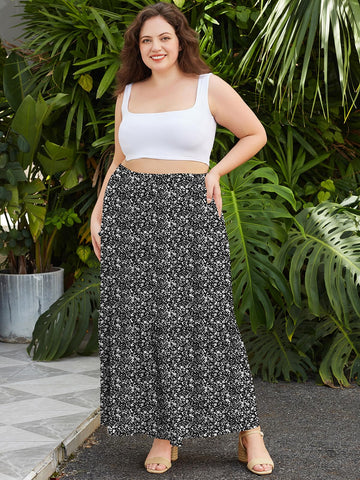 Woochic Jupe Longue Bohème Trapèze Élastique Taille Haute avec Poches